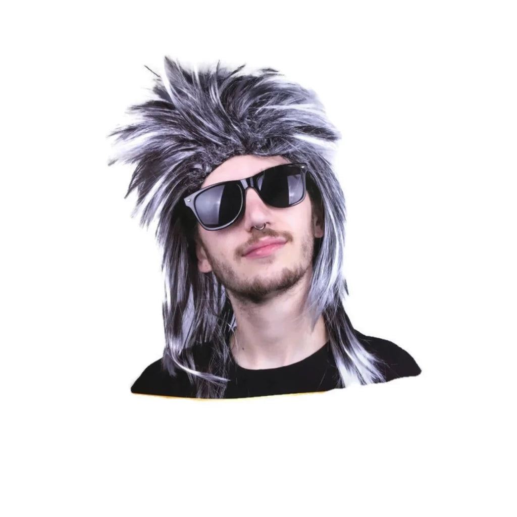 MENS MULLET WIG 80s Fancy Dress Mens Party Costume Spiky
