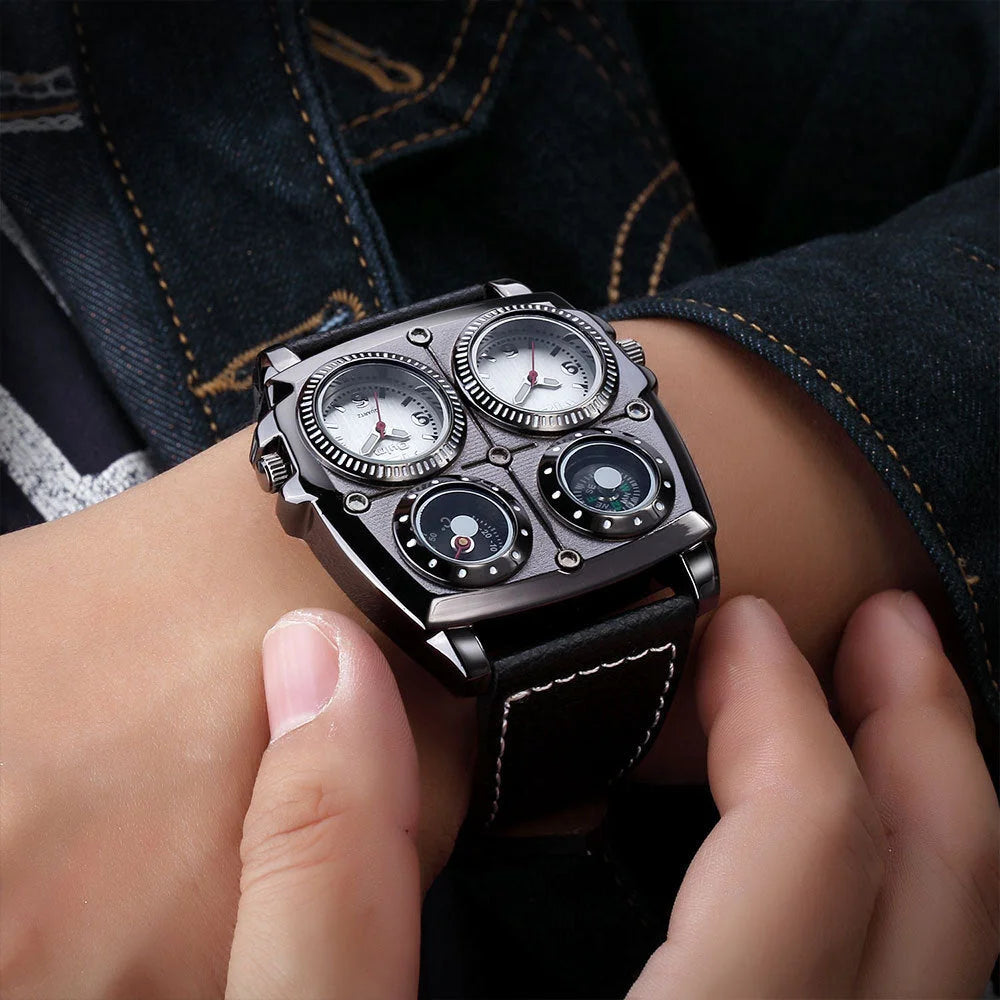 Men's Multi-Dial Sports Watch - Dual Time Zone, Compass, Thermometer ...
