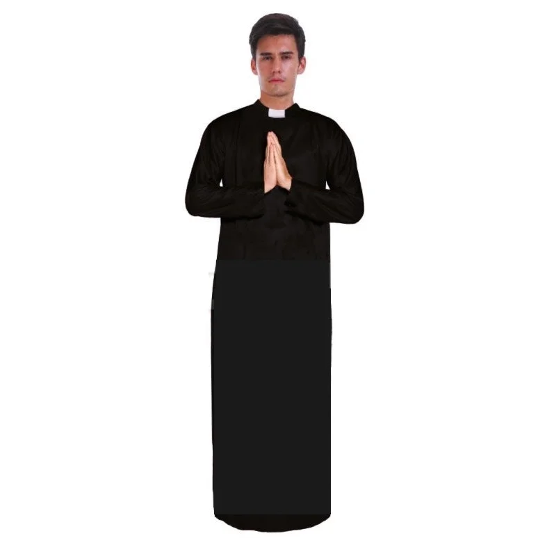Men’s PRIEST Father Costume Religious Halloween Robe Church