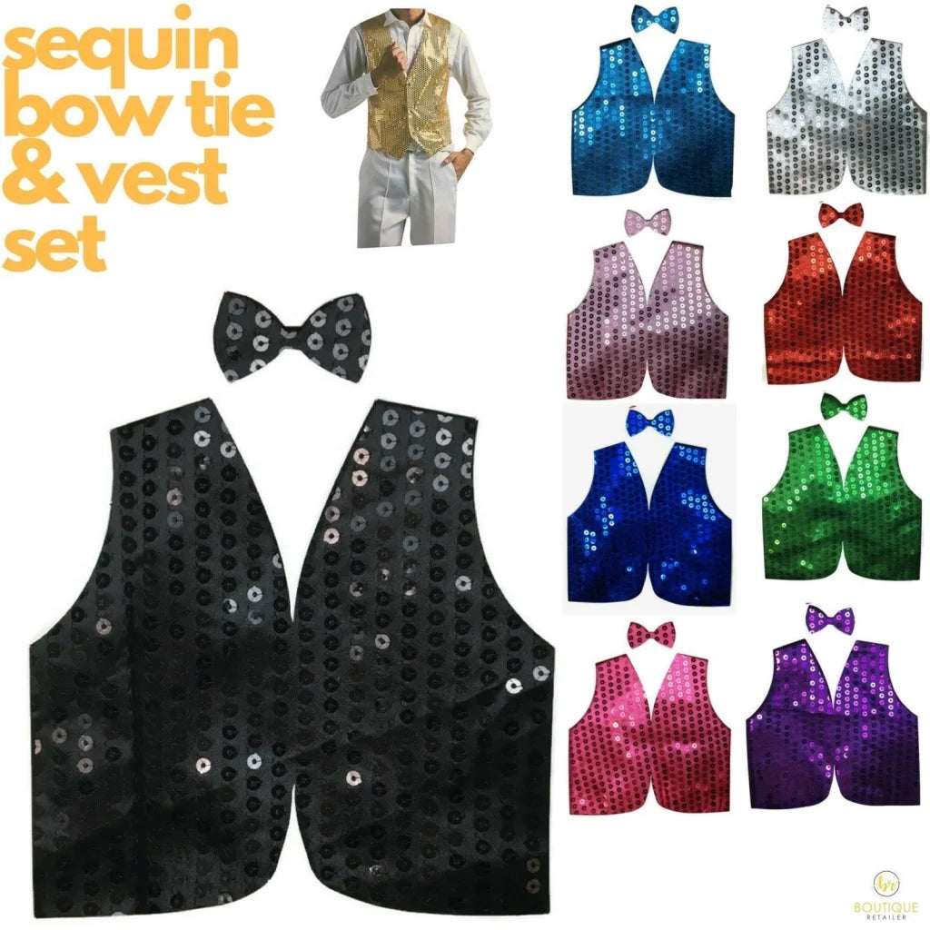 Mens SEQUIN VEST Dance Costume Party Coat Disco Accessory