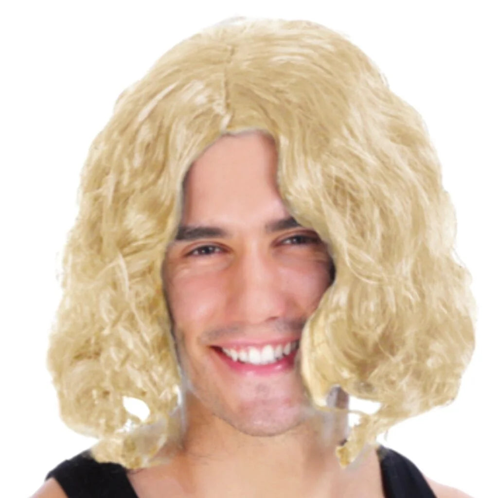MENS WAVY WIG Curly Long Hair Disco Punk Rock Party Costume