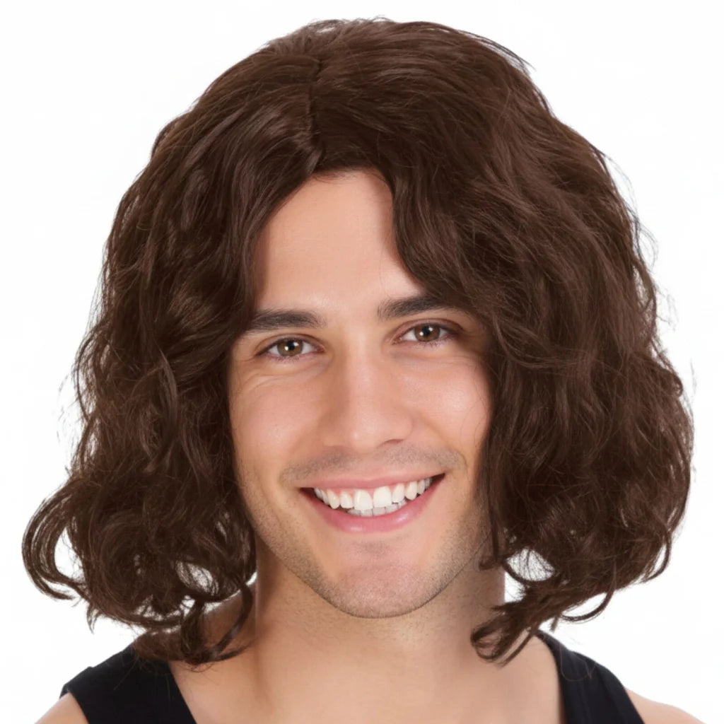 MENS WAVY WIG Curly Long Hair Disco Punk Rock Party Costume