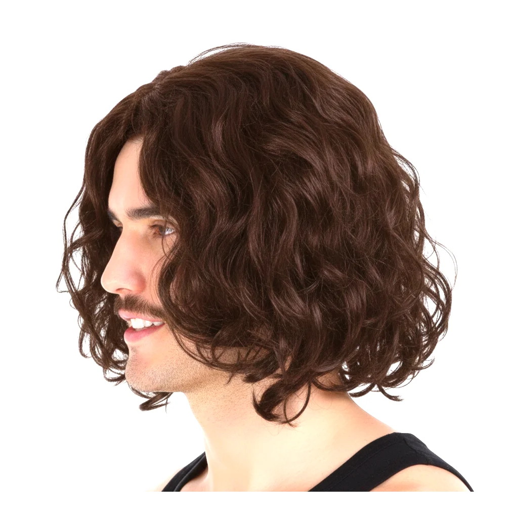 MENS WAVY WIG Curly Long Hair Disco Punk Rock Party Costume