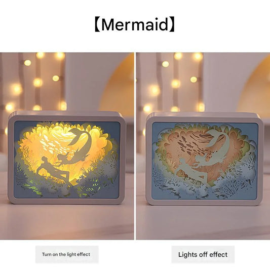 Mermaid 3D Paper Carving Night Light - USB Or Battery