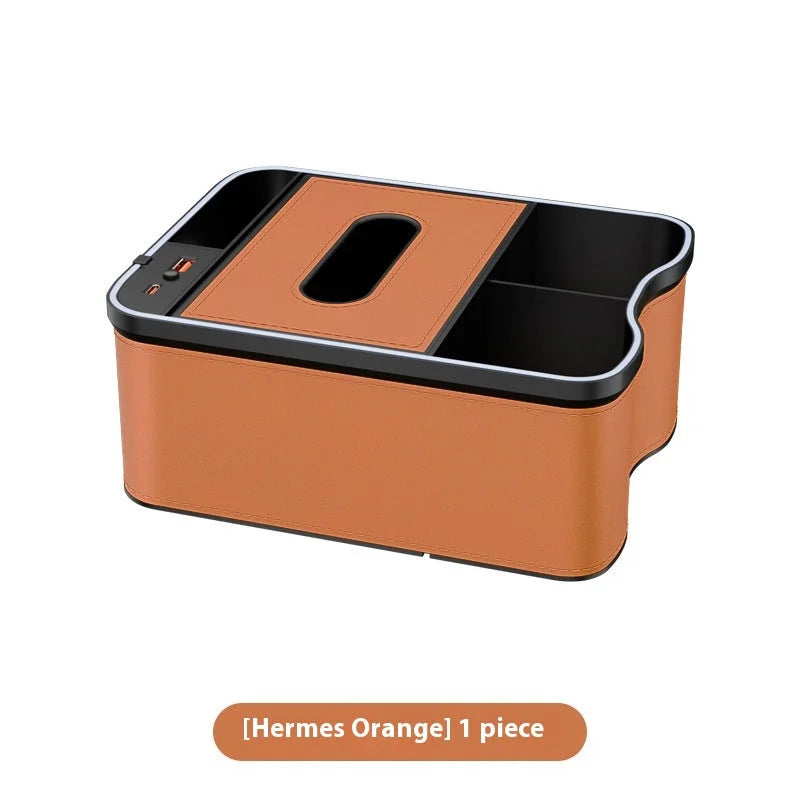 Mermes Orange Car Armrest Storage Box with LED Ambient