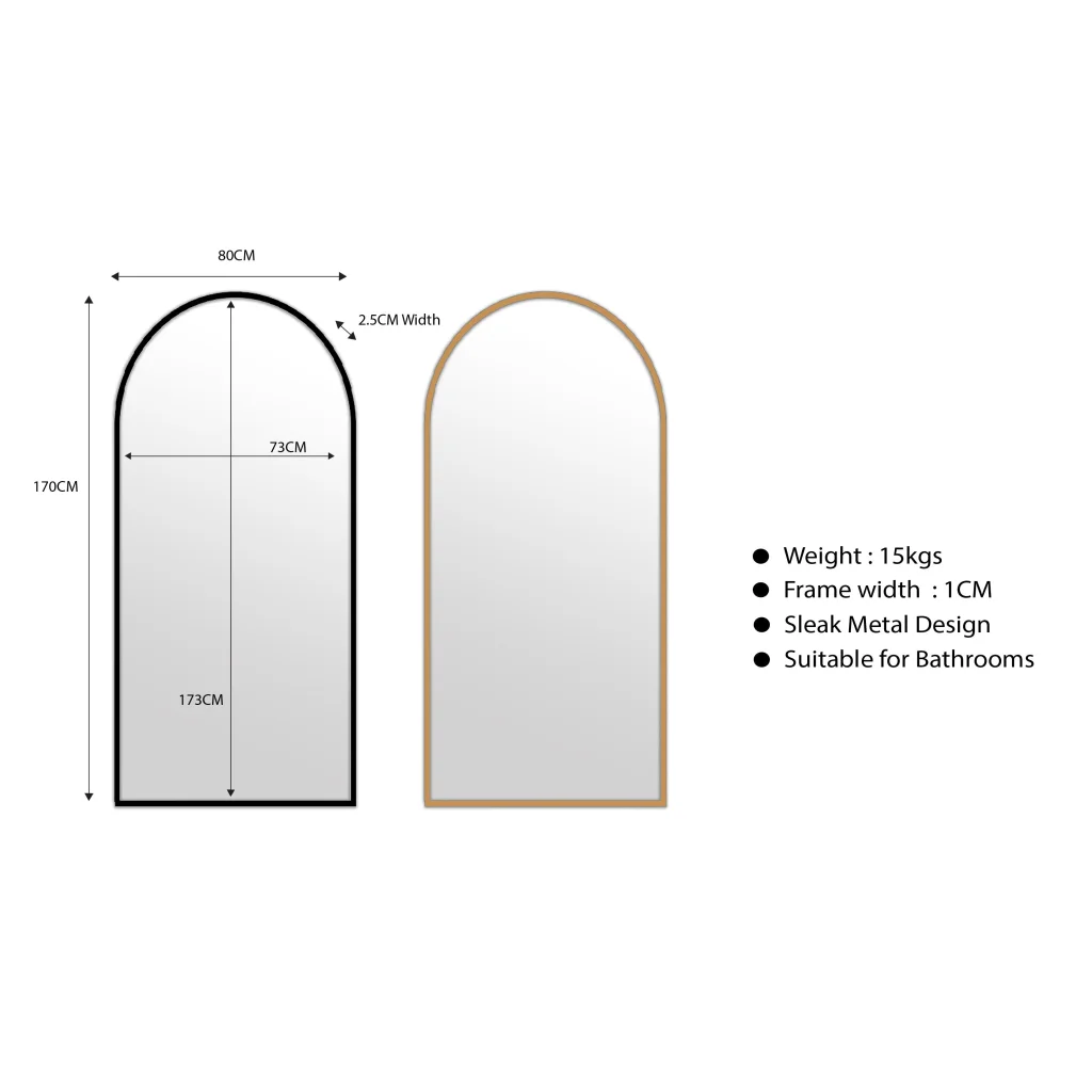 Metal Arch Mirror 80cm x 170cm - Black - Home & Garden >