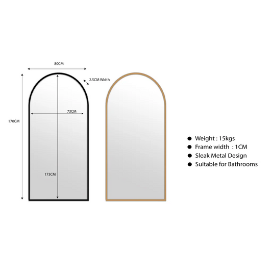 Metal Arch Mirror 80cm x 170cm - Black - Home & Garden >