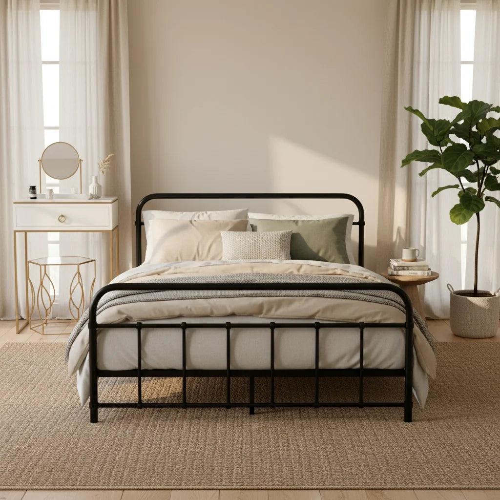 Metal Bed Frame Double Size Platform Foundation Mattress