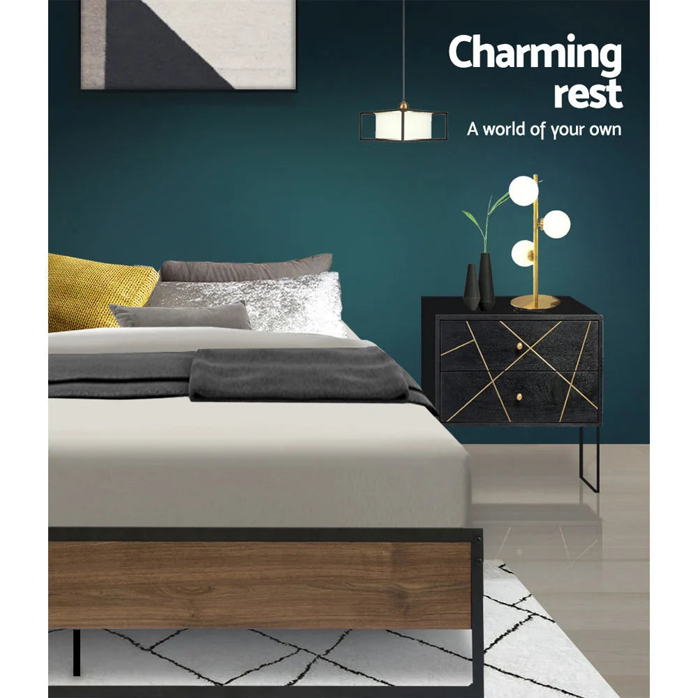 Metal Bed Frame Double Size Wooden Mattress Base Foundation