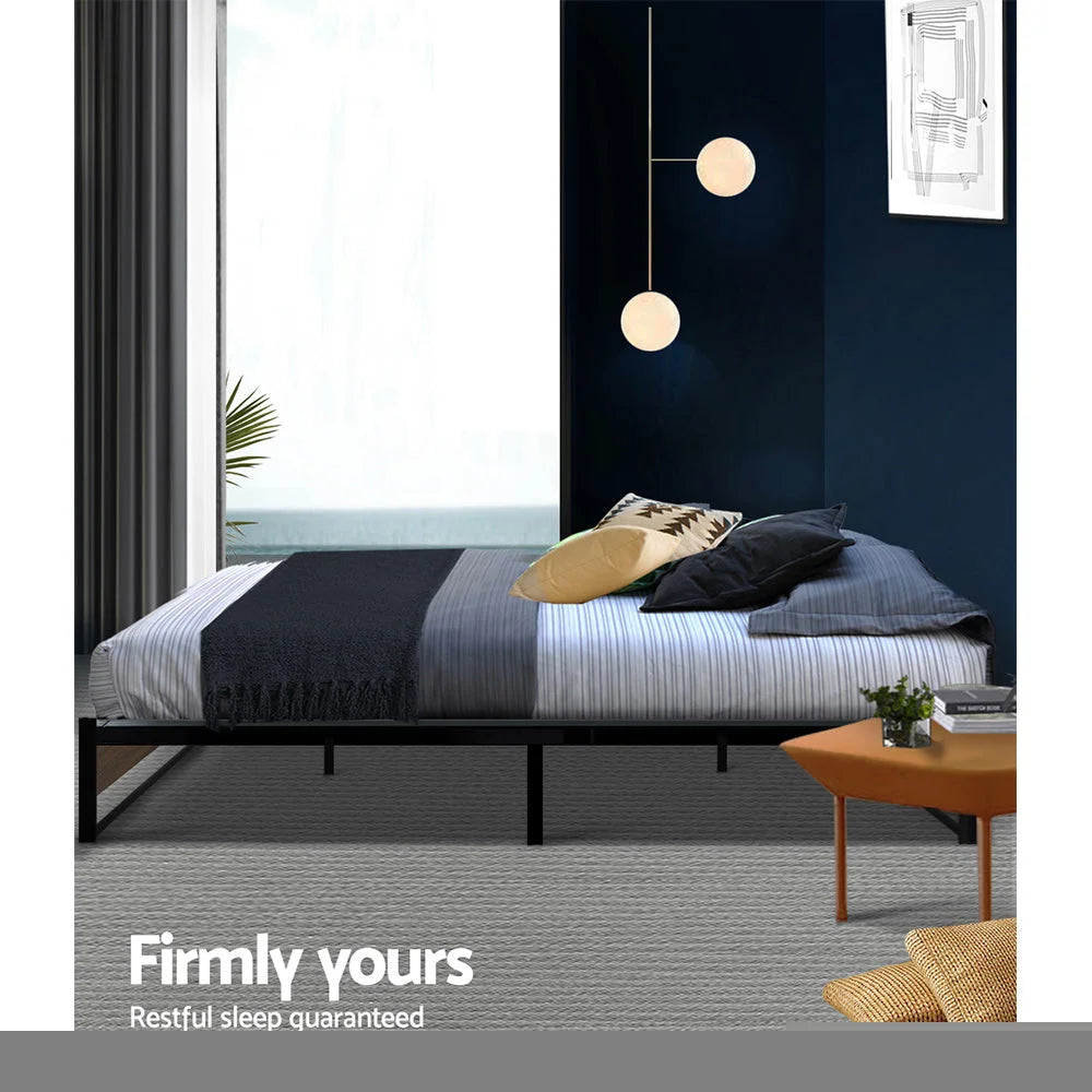 Metal Bed Frame Double Size Wooden Mattress Base Foundation