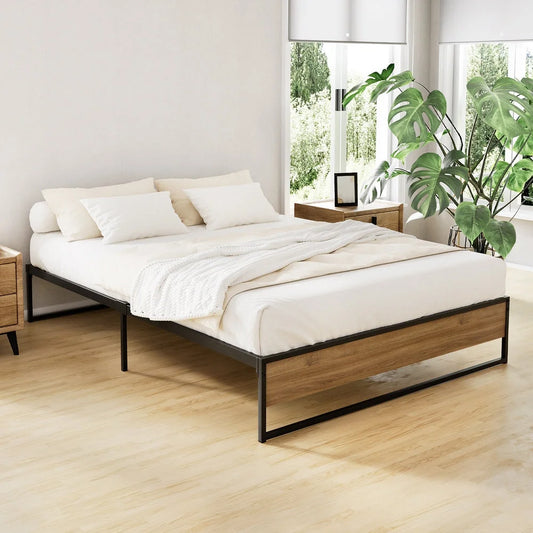 Metal Bed Frame Double Size Wooden Mattress Base Foundation