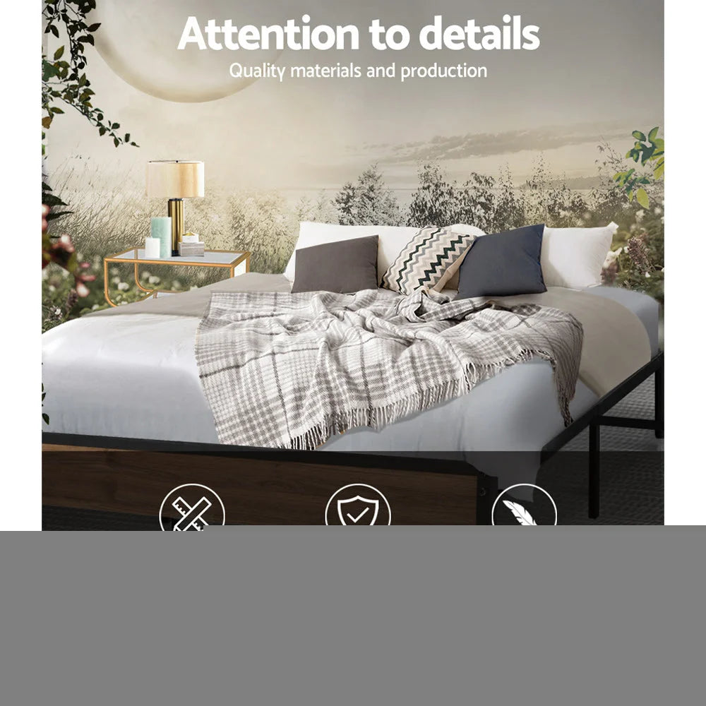 Metal Bed Frame Double Size Wooden Mattress Base Foundation