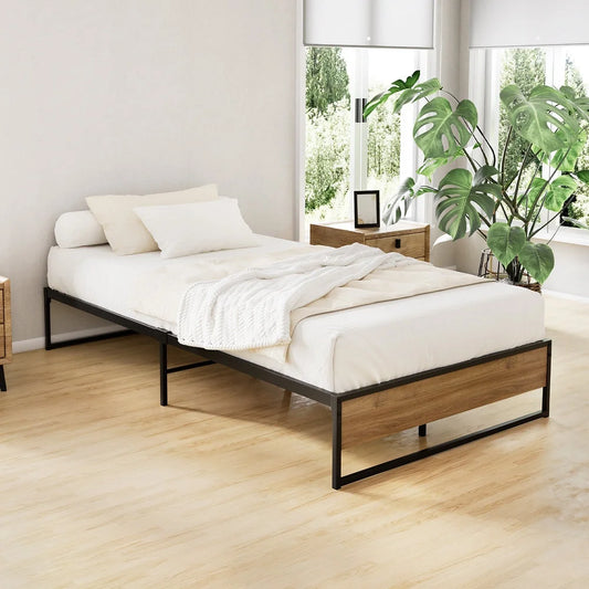 Metal Bed Frame King Single Size Wooden Mattress Base