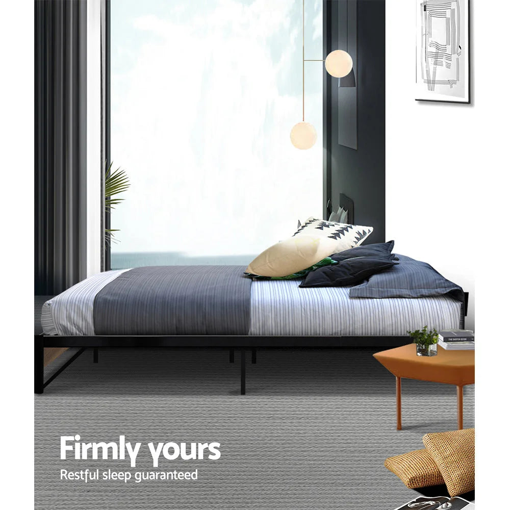 Metal Bed Frame King Single Size Wooden Mattress Base
