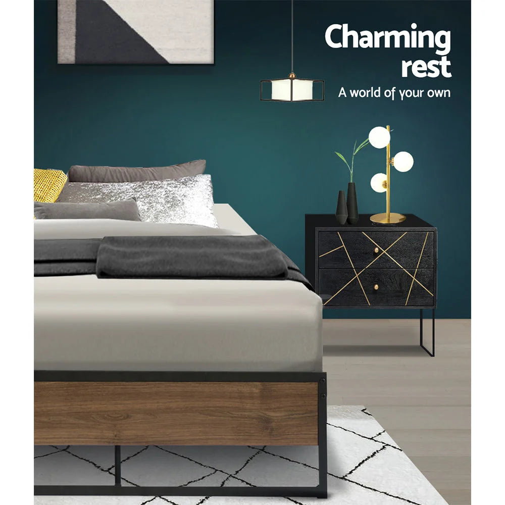 Metal Bed Frame King Single Size Wooden Mattress Base