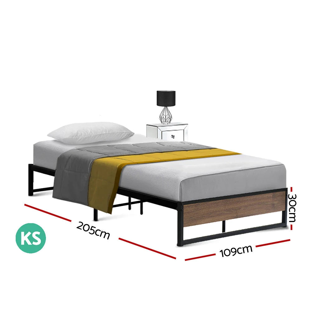 Metal Bed Frame King Single Size Wooden Mattress Base