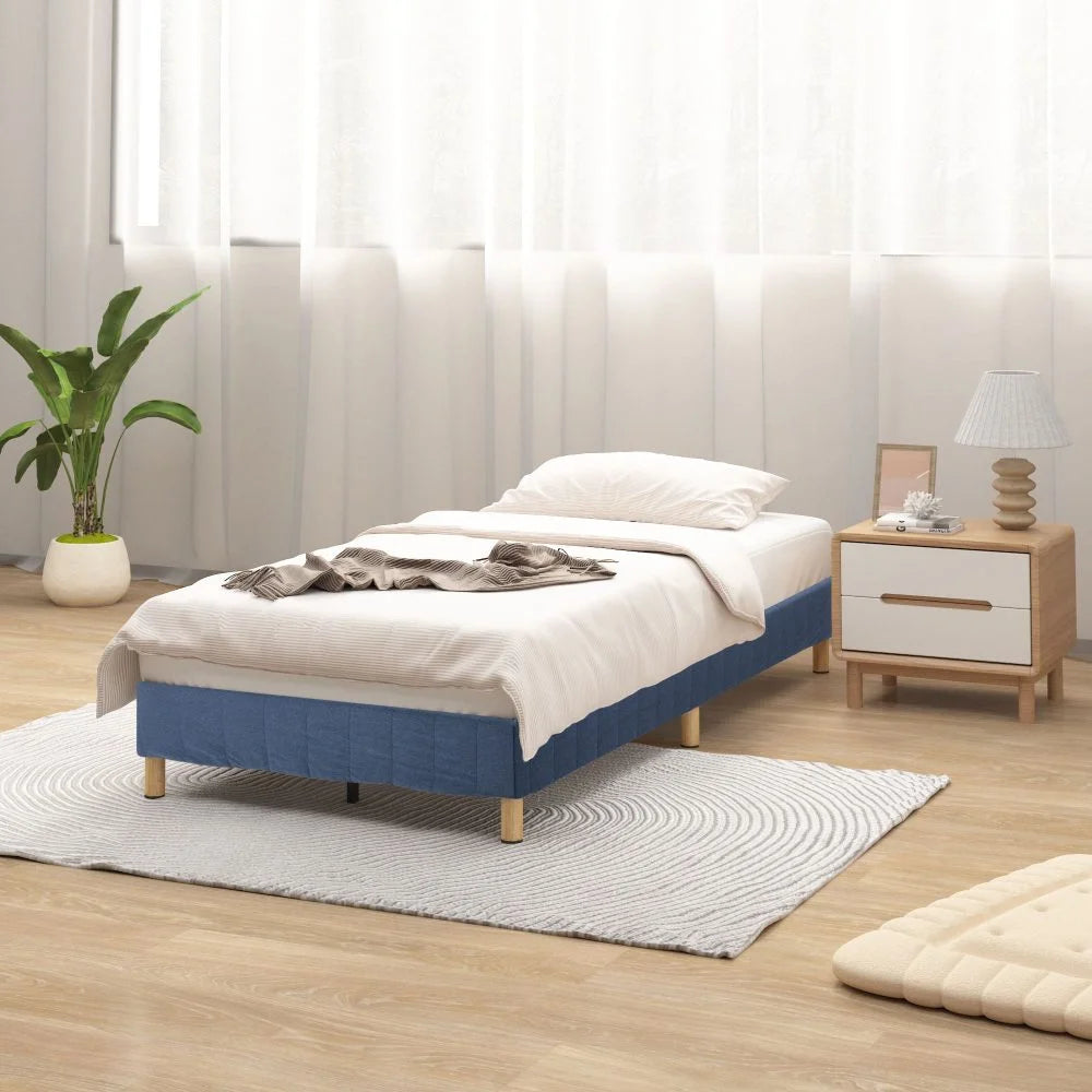 Metal Bed Frame Mattress Foundation - Blue Queen - Furniture