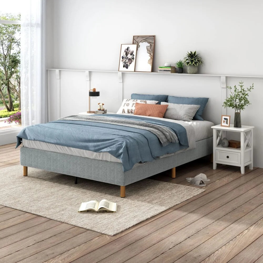 Metal Bed Frame Mattress Foundation - Light Grey Double