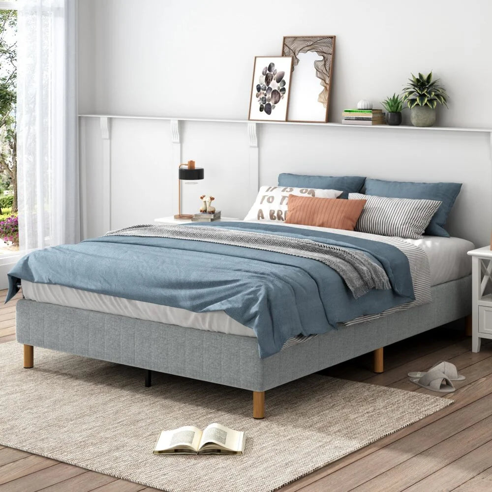 Metal Bed Frame Mattress Foundation - Light Grey Double