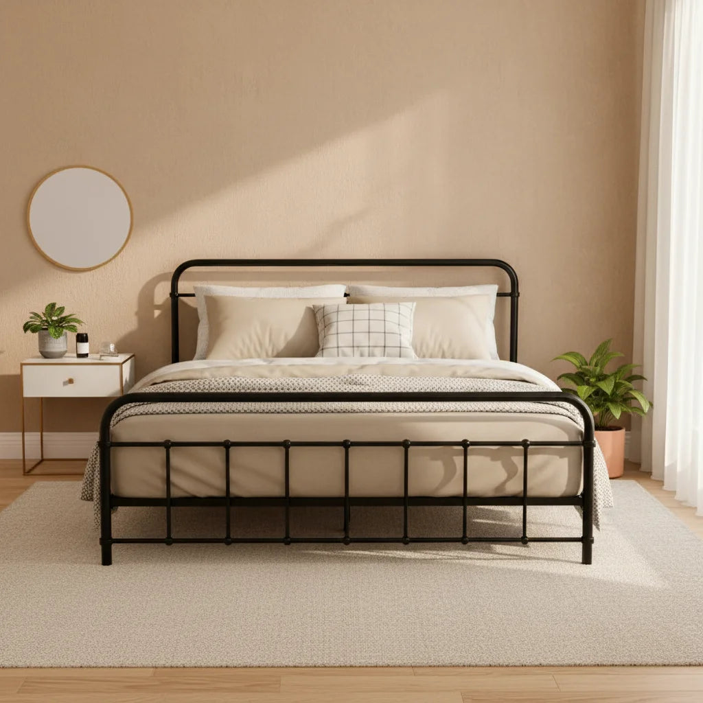 Metal Bed Frame Queen Size Platform Foundation Mattress