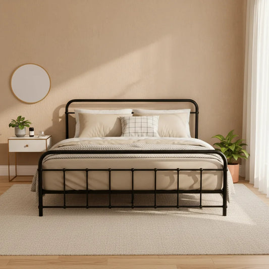 Metal Bed Frame Queen Size Platform Foundation Mattress