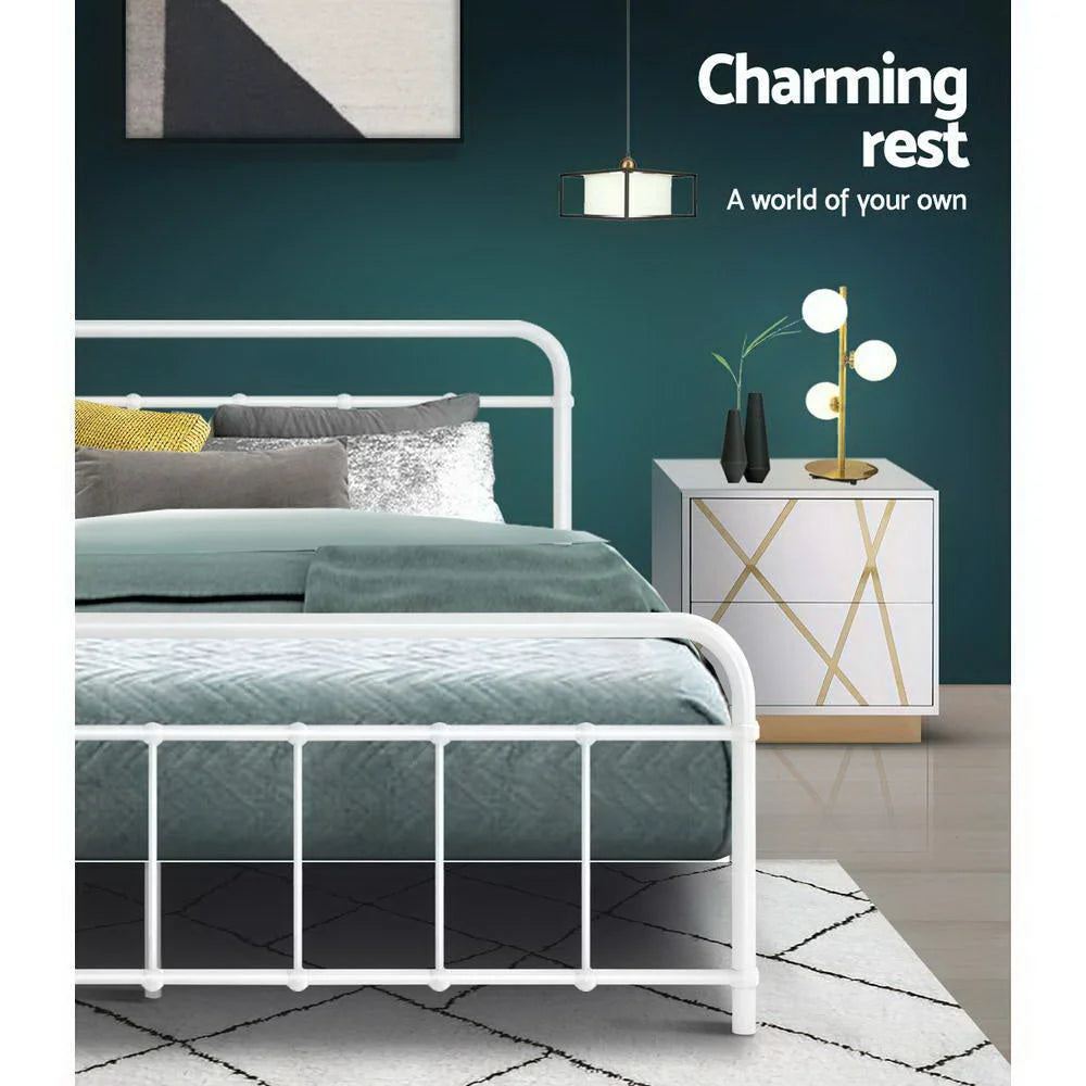 White metal mattress with rolled edge and quilted finish