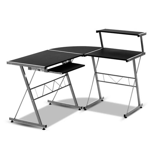 Metal Corner Desk with Pull-Out Table Black - Office