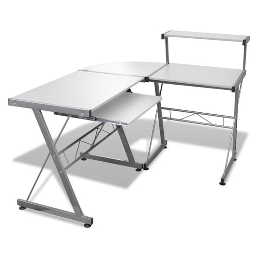Metal Corner Desk with Pull-Out Table White - Office