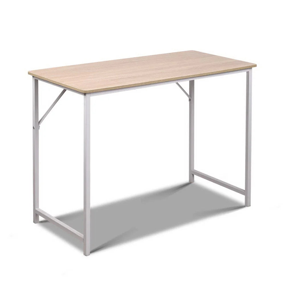 Metal Desk Minimalist White computer with wood top