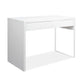 White metal home office desk with desktop shelf and metal side legs