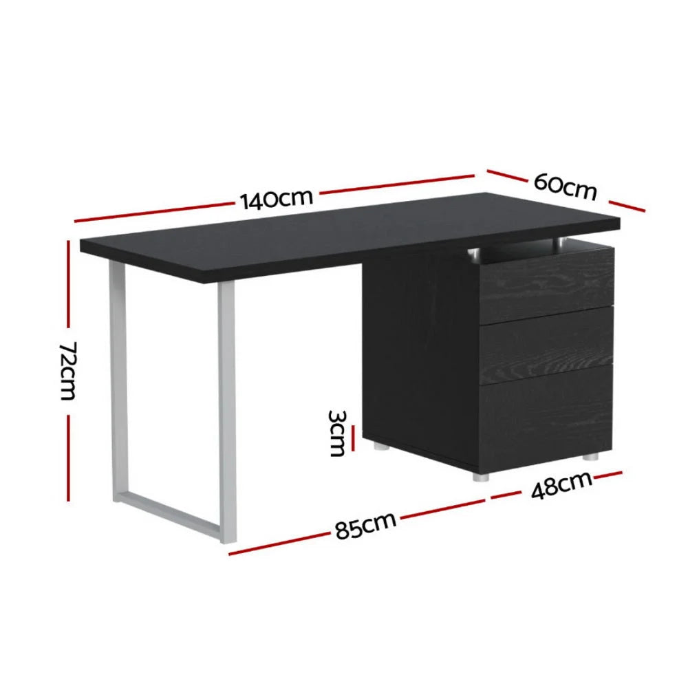 Metal Desk with 3 Drawers - Black - Office