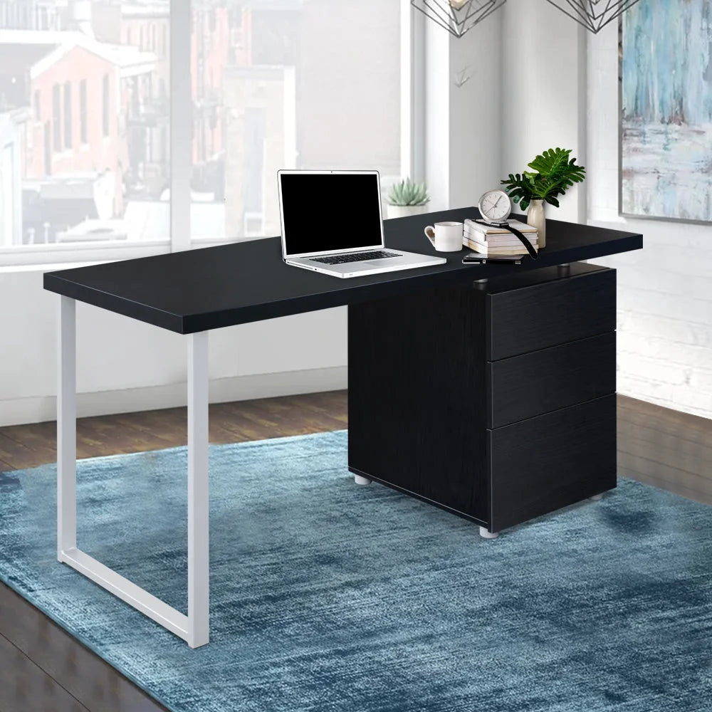 Metal Desk with 3 Drawers - Black - Office