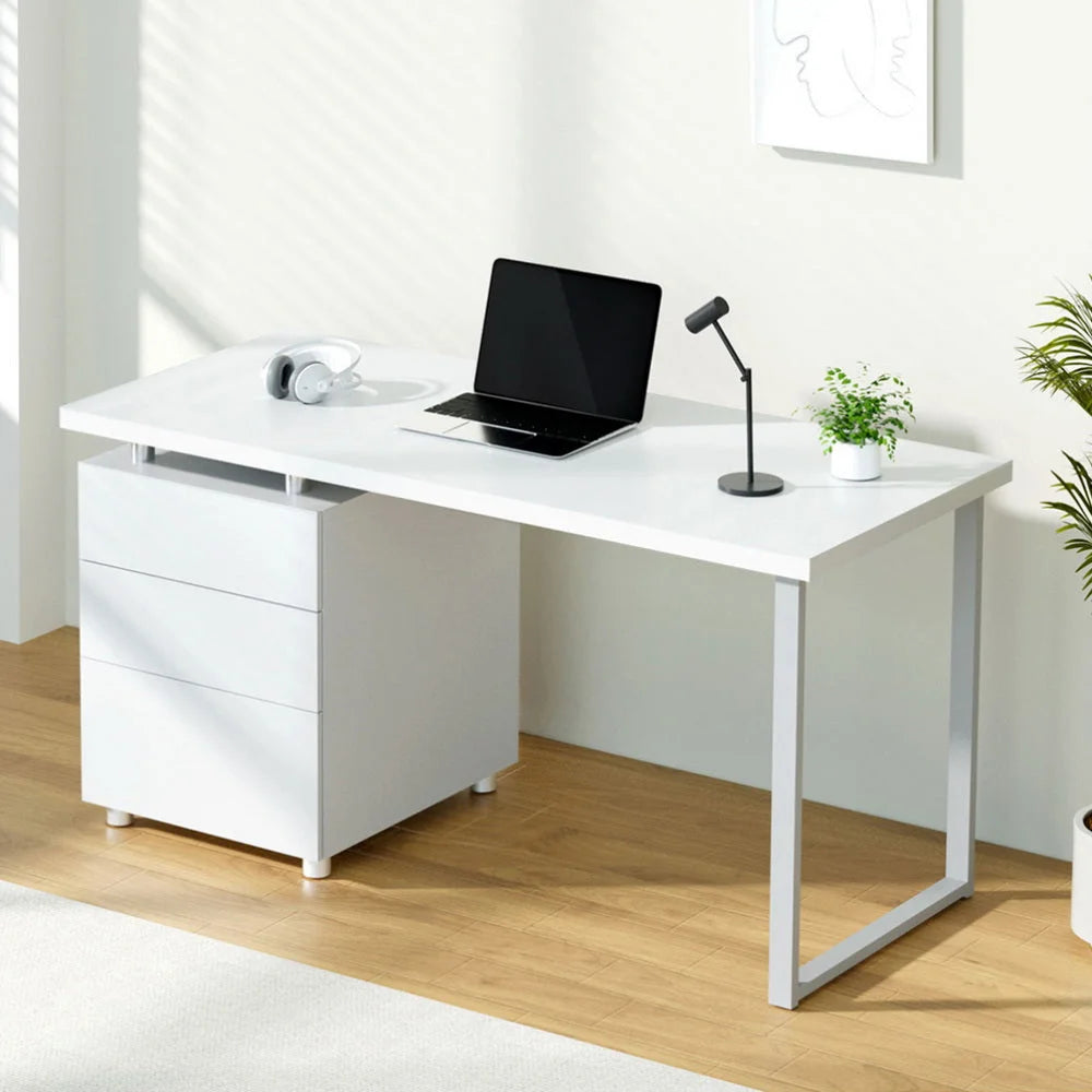 Metal Desk with 3 Drawers - White - Office