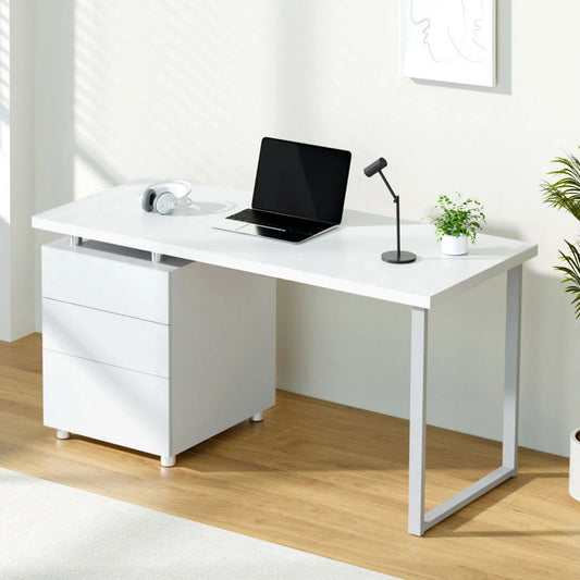 Metal Desk with 3 Drawers - White - Office