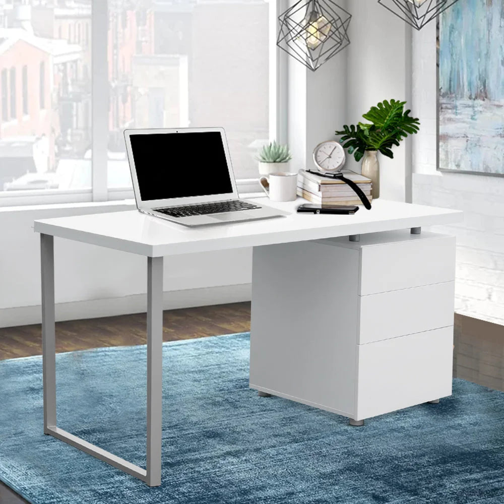 Metal Desk with 3 Drawers - White - Office