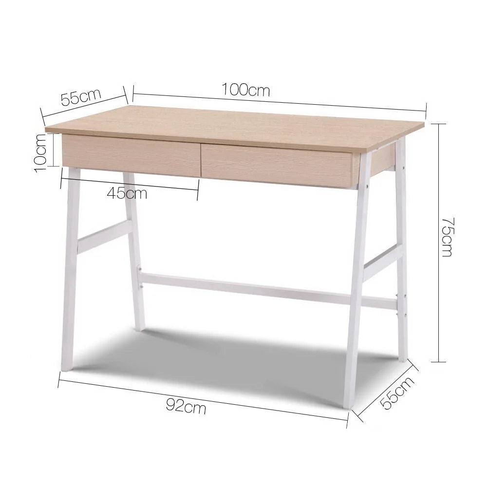 Metal Desk with Drawer White/Oak Top - Office