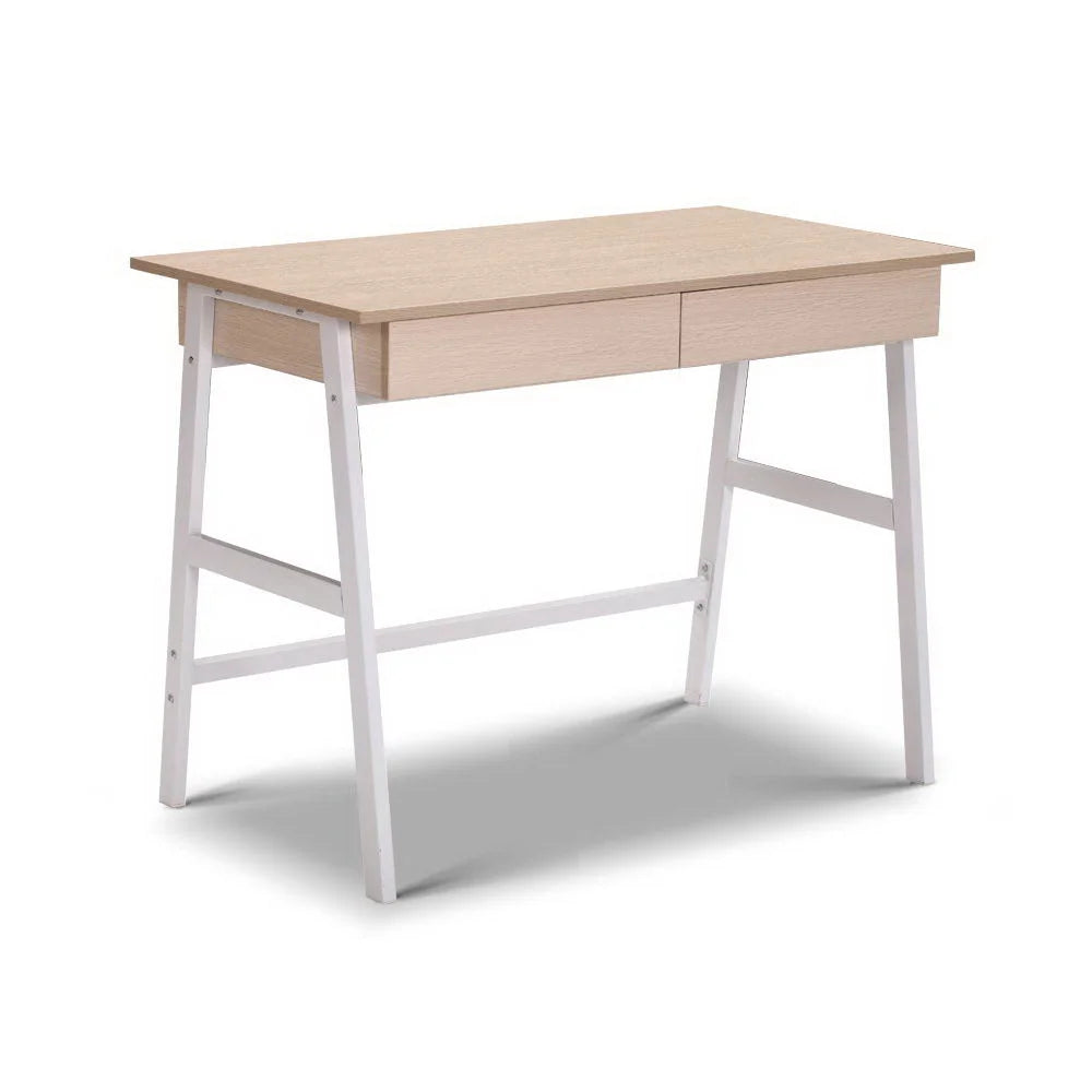 White oak metal desk with drawer top office computer