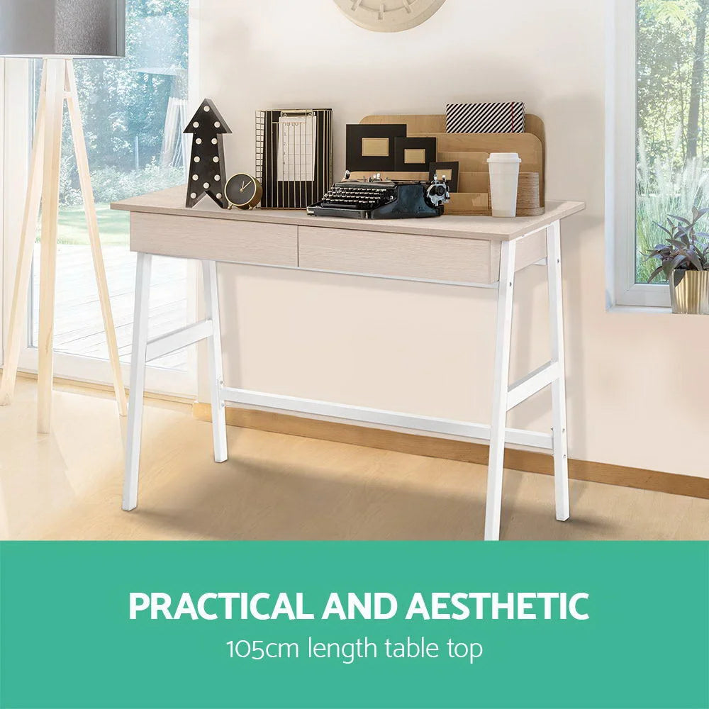 Metal Desk with Drawer White/Oak Top - Office