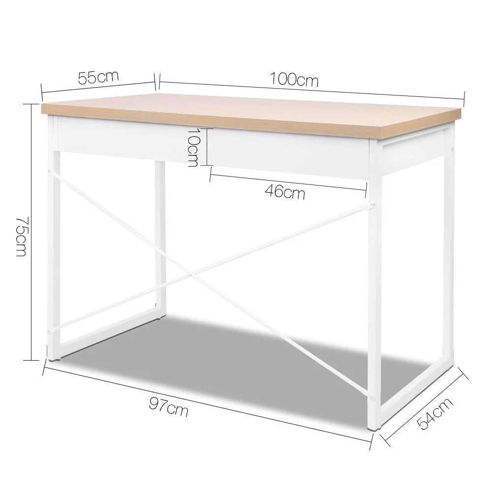Metal Desk with Drawer White/Wood Top - Office
