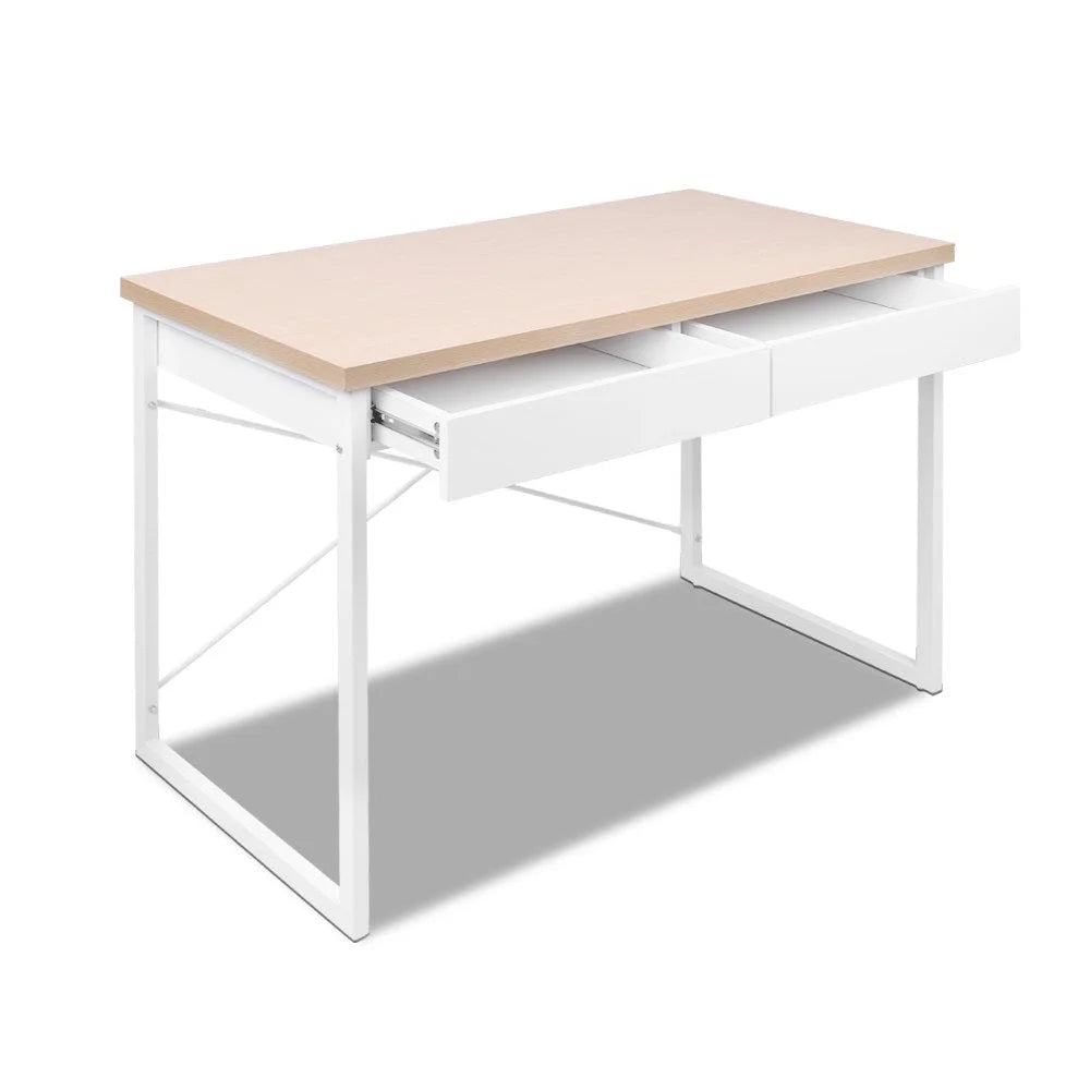 Metal Desk with Drawer White/Wood Top - Office