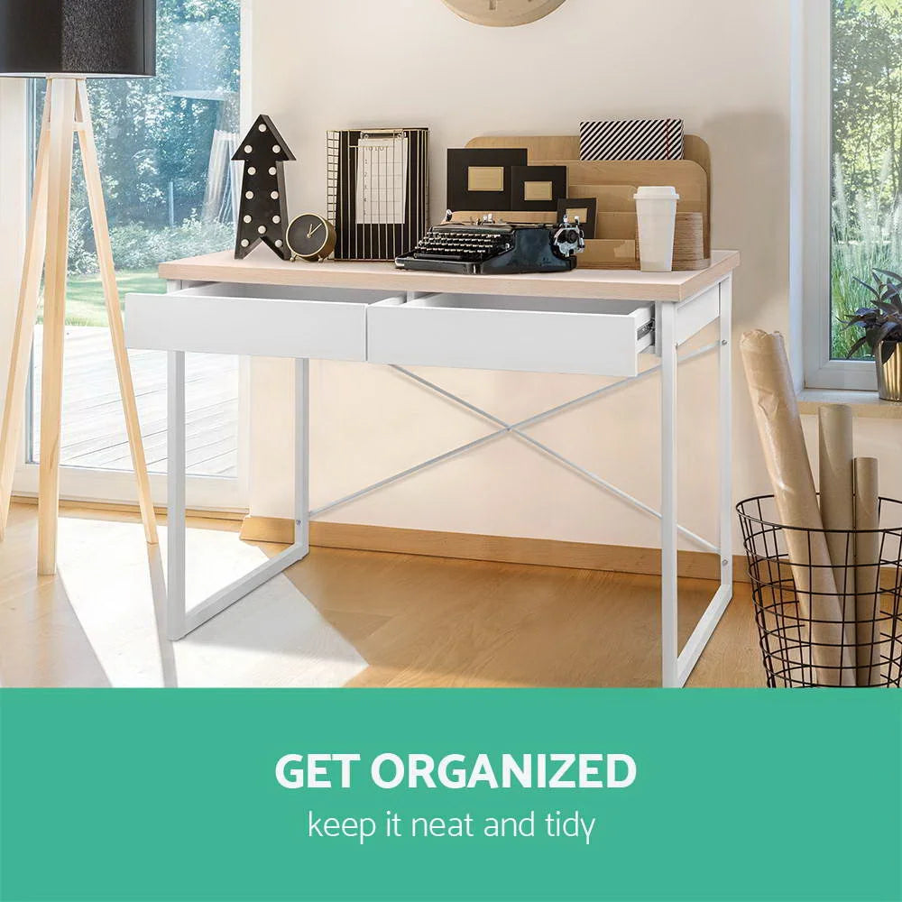 Metal Desk with Drawer White/Wood Top - Office