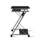 Black metal home office desk with workstation surface and side shelves