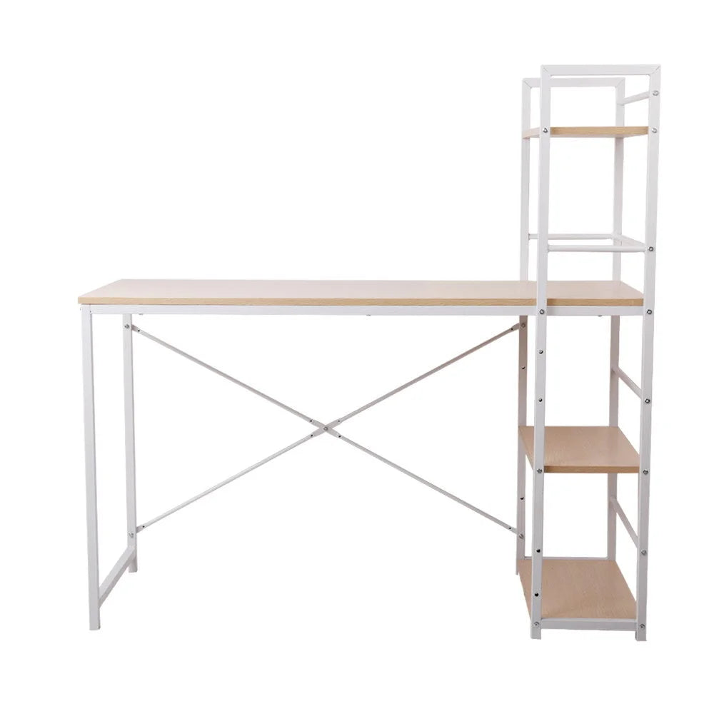 Metal Desk with Shelves White/Oak Top - Office