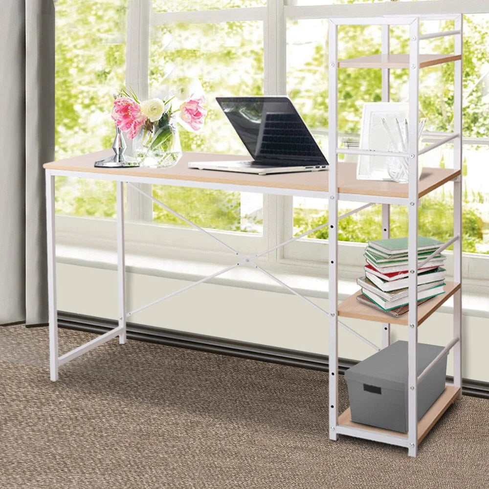 Metal Desk with Shelves White/Oak Top - Office