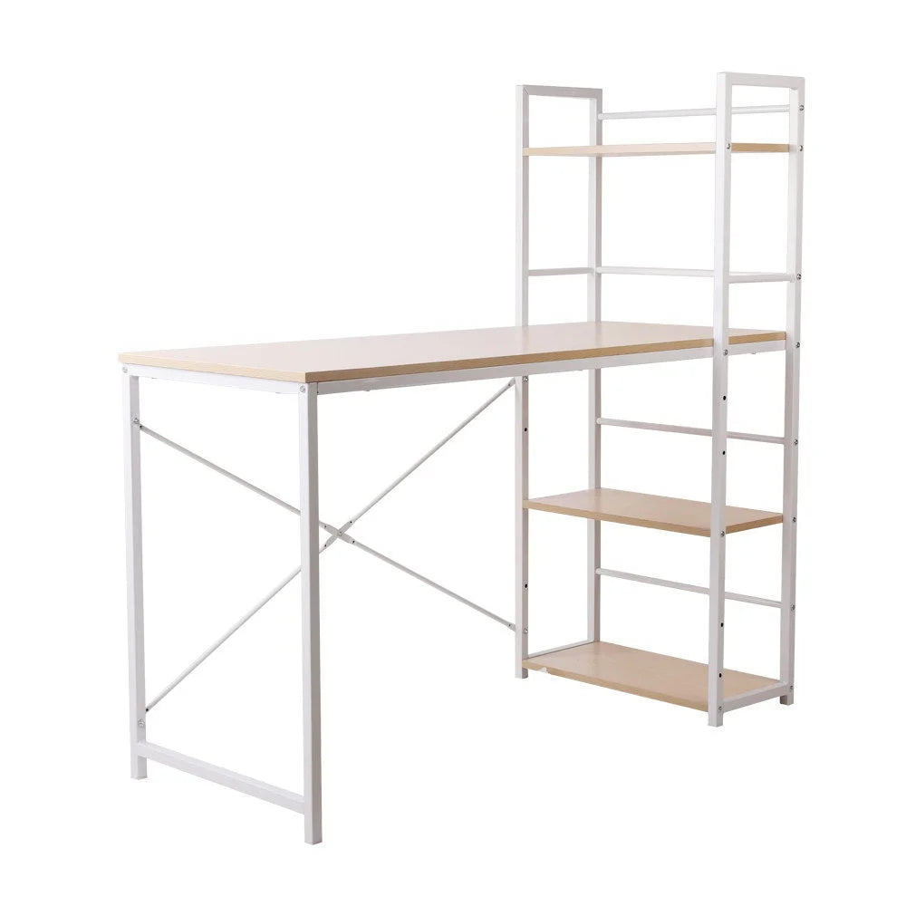 Metal Desk with Shelves White/Oak Top - Office