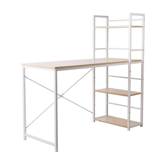 Metal Desk with Shelves White/Oak Top - Office