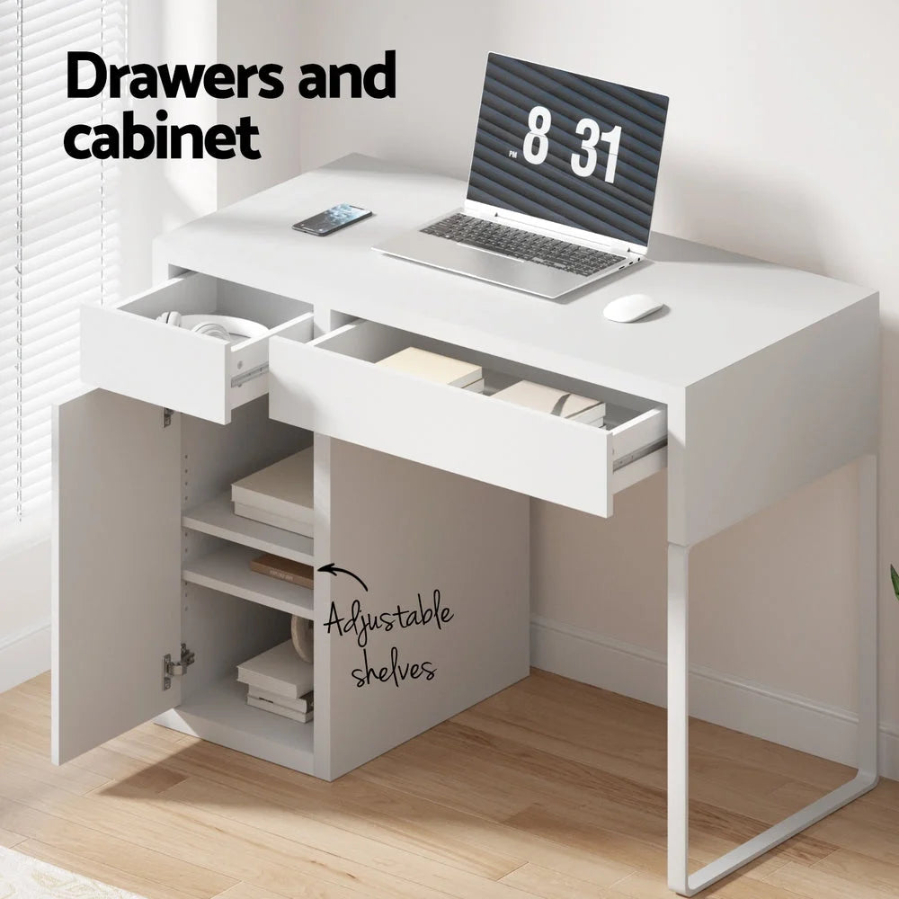 Metal Desk with Storage Cabinets - White - Office