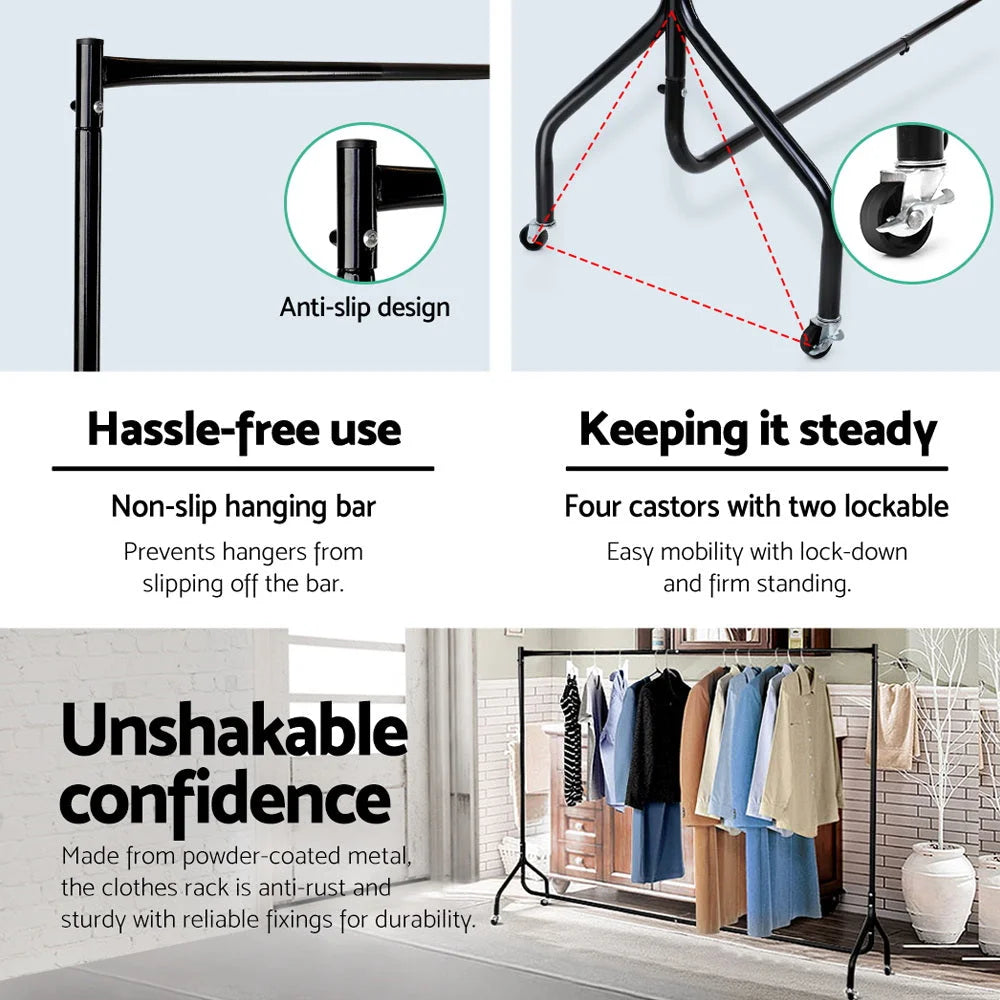 Metal Garment Display Rail 6ft Black - Bedroom