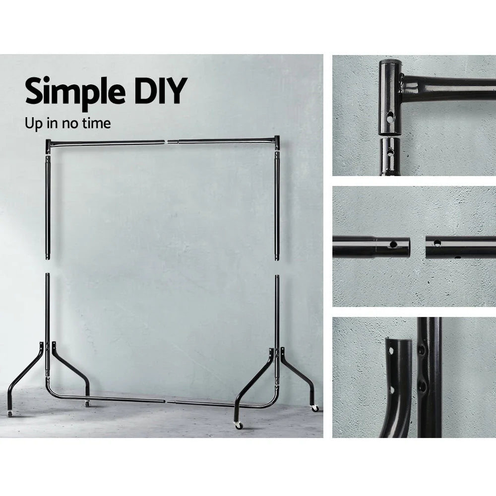 Metal Garment Display Rail 6ft Black - Bedroom