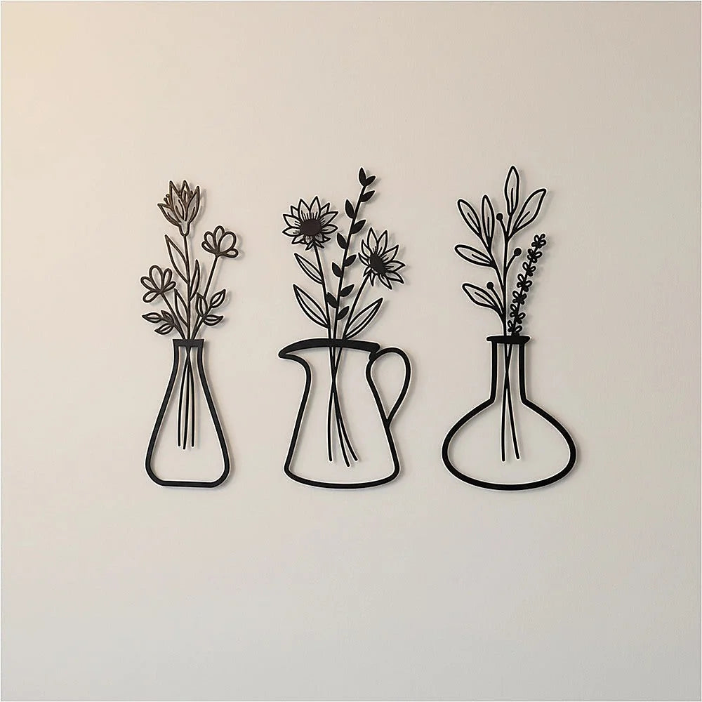 Metal Iron Flower Vase Wall Art Decoration - Home & Garden